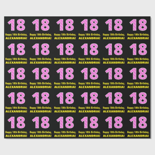 Papier Cadeau 18e anniversaire : Pink Stripes and Hearts "18" +  (Plat)