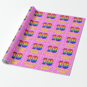 Papier Cadeau 18e anniversaire : Pink Stripes & Hearts, Rainbow 