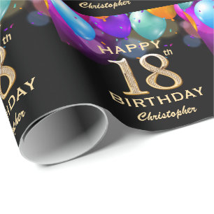 Papier Cadeau 18e fête d'anniversaire Ballons noirs et or