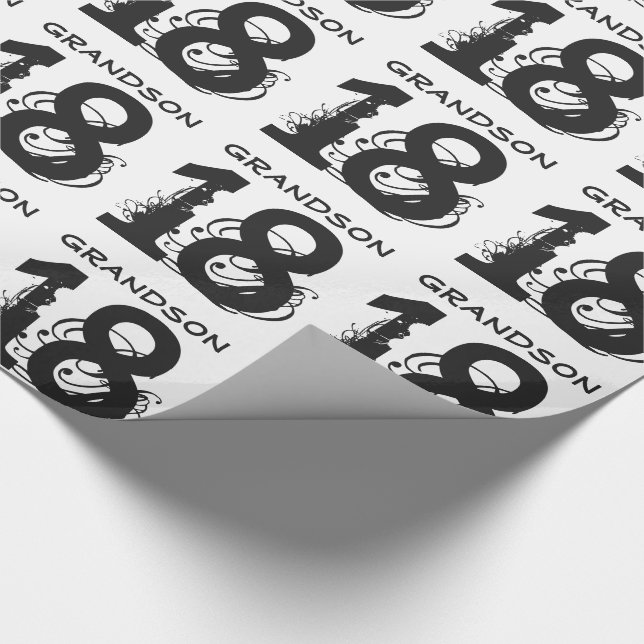 Papier Cadeau 18ème Anniversaire pour un petit-fils, texte noir (Coin)