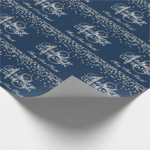 Papier Cadeau 18ème Marine argentée de confettis de parties