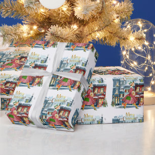 Papier Cadeau 1950 Noël Dame Vintage