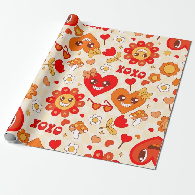 Papier Cadeau 1960 super pop art valentines champignons (Déroulé)