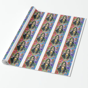 Papier Cadeau 1960s/ signe de paix hippie de sirène de fille de