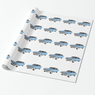 Papier Cadeau 1968 voitures bleu-clair de muscle