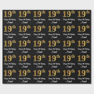 Papier Cadeau 19e anniversaire : Elégant Luxueux Faux Gold Look
