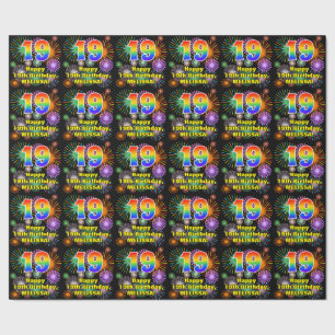 Papier Cadeau 19e anniversaire : Fun Fireworks, Rainbow Look # "