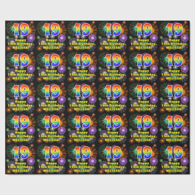 Papier Cadeau 19e anniversaire : Fun Fireworks, Rainbow Look # " (Couture)