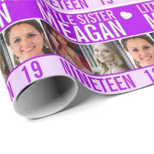 Papier Cadeau 19e anniversaire trois photos petite soeur violett