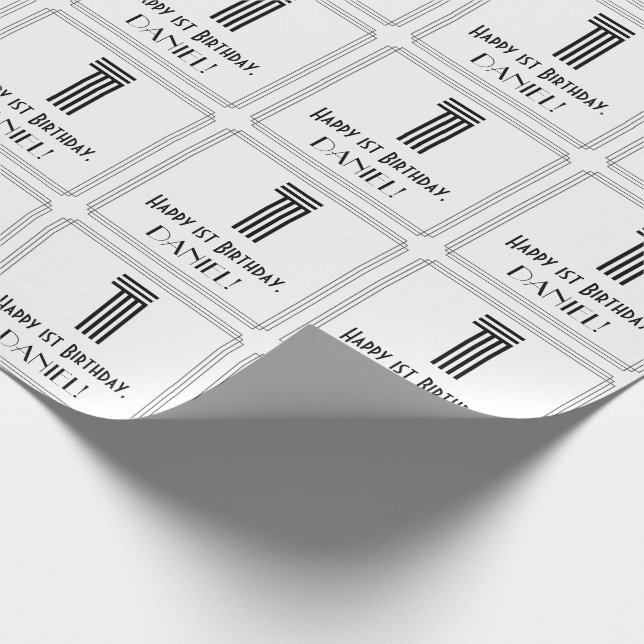 Papier Cadeau 1er anniversaire : Art Déco Style inspiré "1" + No (Coin)