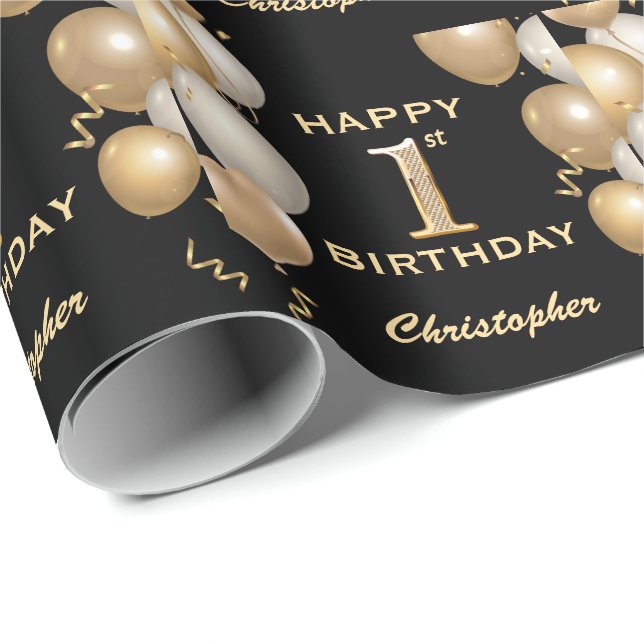 Papier Cadeau 1er anniversaire Ballons de Parties scintillant no (Coin rond)