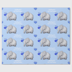 Papier Cadeau 1er anniversaire des bébés éléphants personnalisés