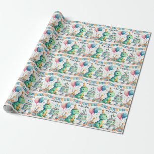 Papier Cadeau 1er anniversaire Dinosaur Dino Boy Aquarelle