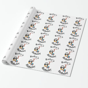 Papier Cadeau 1er anniversaire du bébé pingouin
