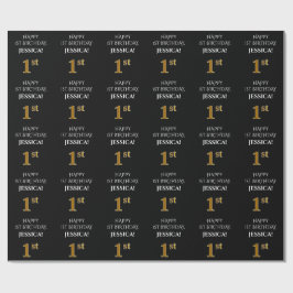 Papier Cadeau 1er anniversaire : Elégant, noir, Faux Gold Look