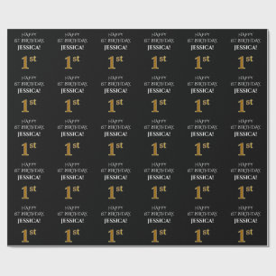 Papier Cadeau 1er anniversaire : Elégant, noir, Faux Gold Look