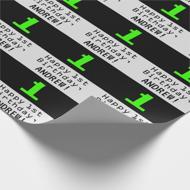 Papier Cadeau 1er anniversaire - Nerdy / Geeky Style "1" et nom (Coin)