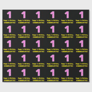 Papier Cadeau 1er anniversaire : Pink Stripes and Hearts "1" + N