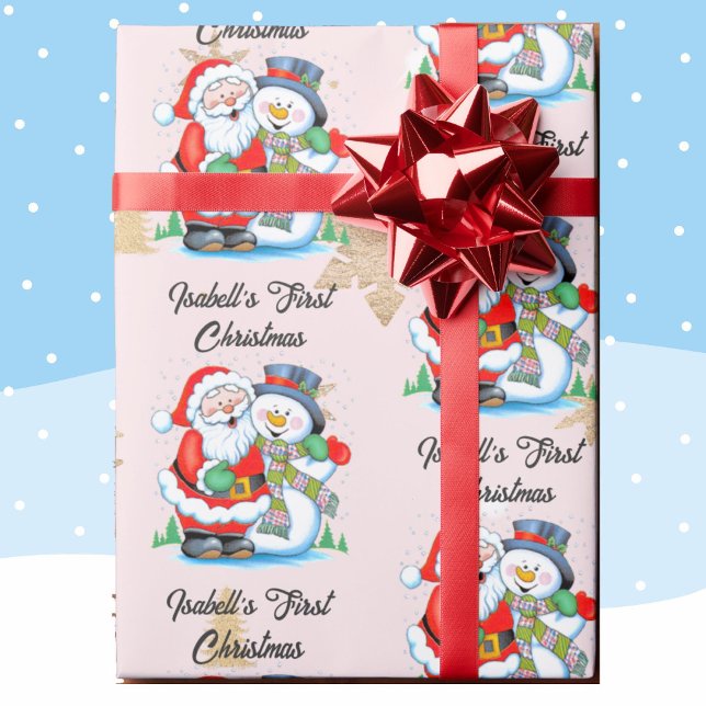 Papier Cadeau 1er Noël Baby Girl's Name Santa Claus (Créateur téléchargé)