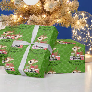 Papier Cadeau 1er Noël du bébé mignon Hiver Fawn Deer Doe