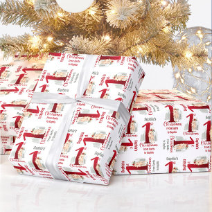 Papier Cadeau 1er Noël Nom du cerf Bébé Fille Rouge Numéro Un