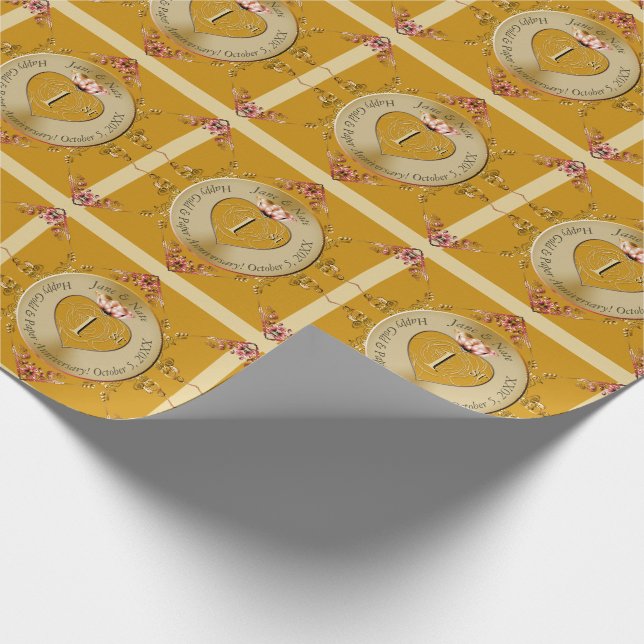 Papier Cadeau 1er ou 50e anniversaire de Mariage d'ocre d'or (Coin)