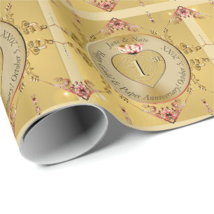 Papier Cadeau 1er ou 50e anniversaire de Mariage d'ocre d'or