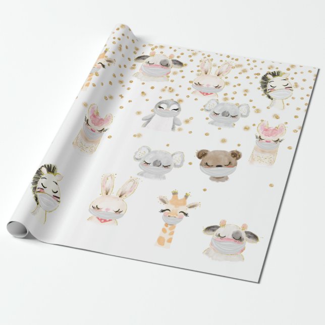 Papier Cadeau 2020 Masque Visage mignon Animaux Covid (Déroulé)