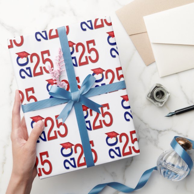 Papier Cadeau 2025 Graduation Rouge et Bleu (Cadeaux)