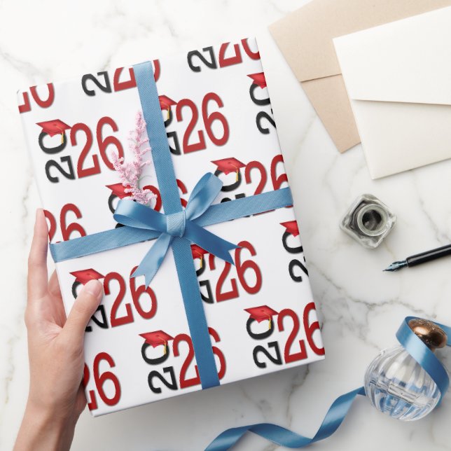 Papier Cadeau 2026 Graduation Red and Black On White (Cadeaux)