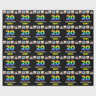 Papier Cadeau 20e anniversaire : Arc-en-ciel "20"; Photos person