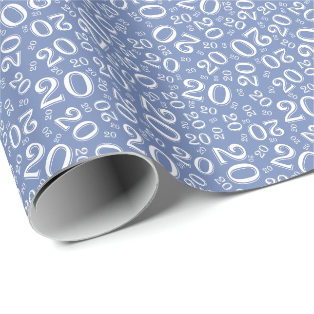 Papier Cadeau 20e anniversaire Bleu/Blanc Random Numéro Motif 20 (Coin rond)
