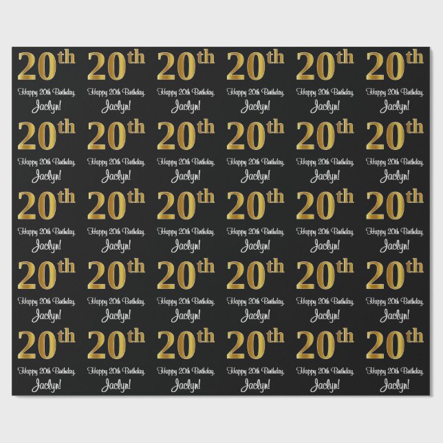 Papier Cadeau 20e anniversaire : Elégant luxe Faux Gold Look # (Plat)