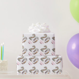Papier Cadeau 20e anniversaire Photo Collage Fille Rose Fleur Bl