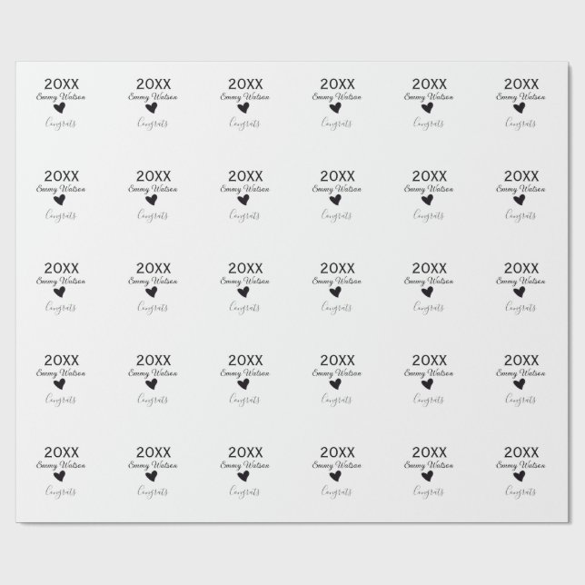 Papier Cadeau 20XX bold letter congrats graduation name heart si (Plat)