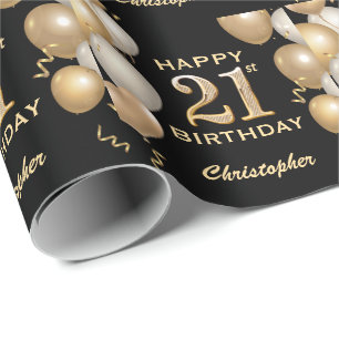 Papier Cadeau 21e anniversaire Ballons de Parties scintillant no