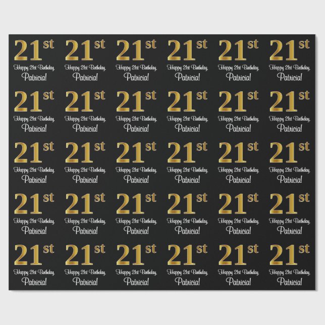 Papier Cadeau 21e anniversaire : Elégant luxe Faux Gold Look # (Plat)