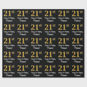 Papier Cadeau 21e anniversaire : Elégant Luxueux Faux Gold Look