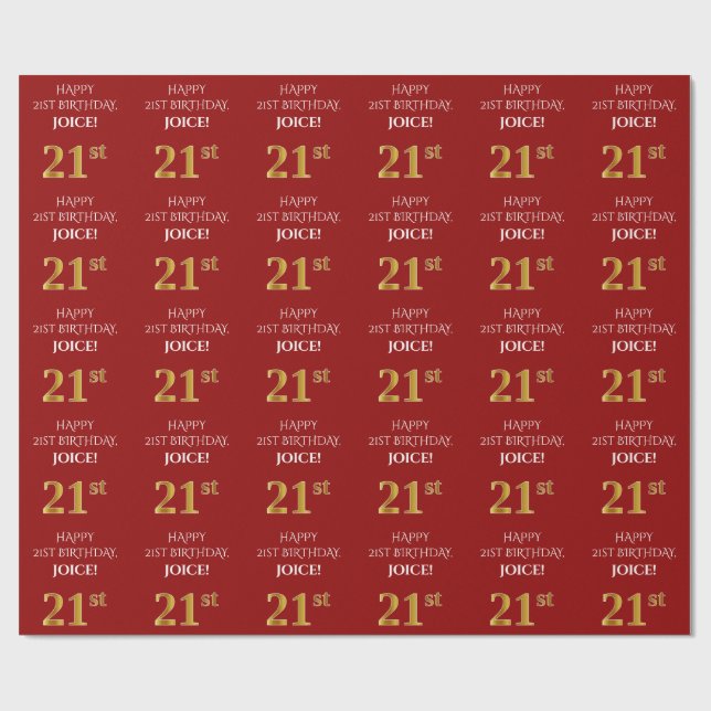 Papier Cadeau 21e anniversaire : Elégant, Rouge, Faux Gold Look (Plat)