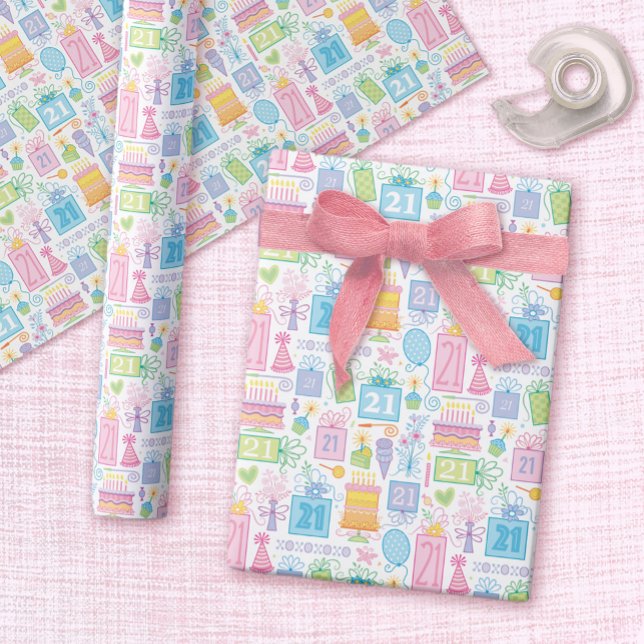 Papier Cadeau 21e anniversaire Jolie fille Floral (Créateur téléchargé)