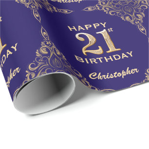 Papier Cadeau 21e Anniversaire Marine Parties scintillant Bleu e