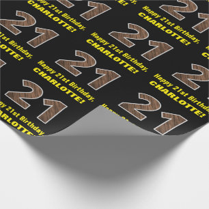 Papier Cadeau 21e anniversaire : Nom et Faux Motif de grains de 