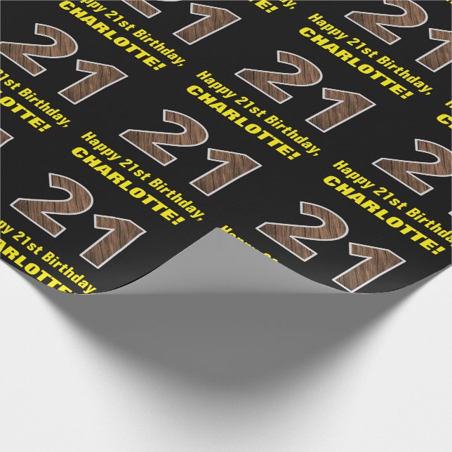 Papier Cadeau 21e anniversaire : Nom et Faux Motif de grains de  (Coin)