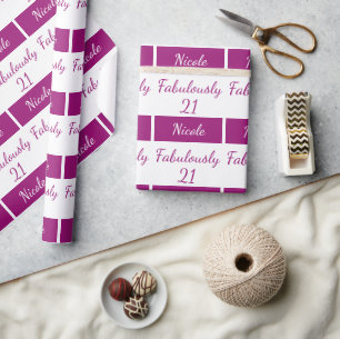 Papier Cadeau 21e anniversaire Personnaliser Fabulement 21 rose