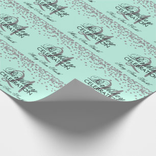 Papier Cadeau 21ème Menthe argentée de confettis de parties