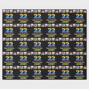 Papier Cadeau 22e anniversaire : Arc-en-ciel "22"; photos et nom