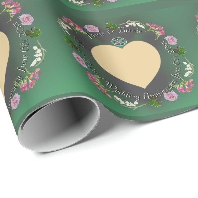Papier Cadeau 22e anniversaire du Mariage Floral +Photo (Coin rond)