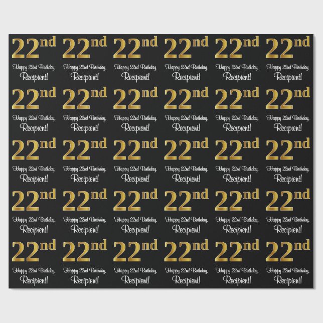 Papier Cadeau 22e anniversaire : Elégant luxe Faux Gold Look # (Plat)