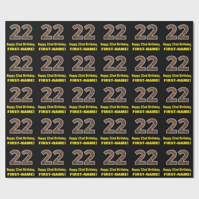 Papier Cadeau 22e anniversaire : Nom et Faux Motif de grains de  (Plat)