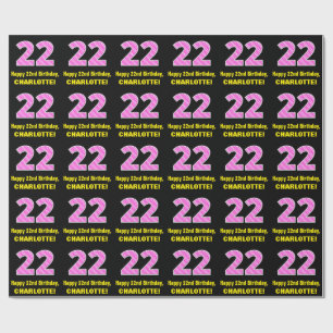 Papier Cadeau 22e anniversaire : Pink Stripes and Hearts "22" + 